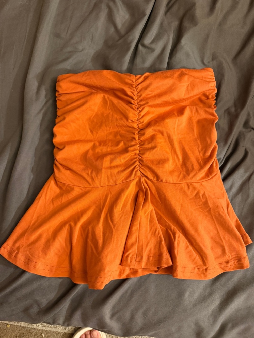 Strapless Ruched Orange Peplum Skirt